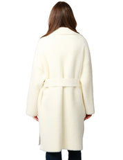 CAPPOTTO DONNA PINKO ZANTE BIANCO IN TESSUTO ASPEN CON BOTTONI METALLICI E CINTURA IN VITA