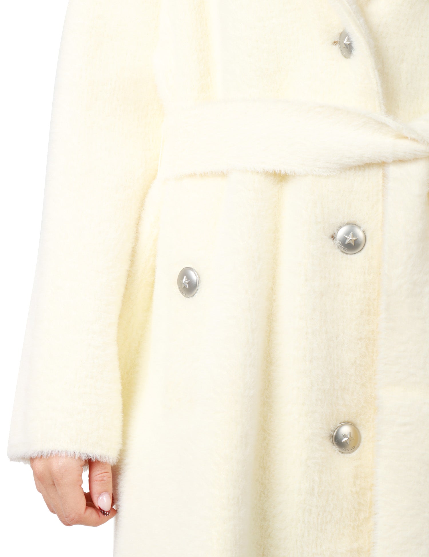 CAPPOTTO DONNA PINKO ZANTE BIANCO IN TESSUTO ASPEN CON BOTTONI METALLICI E CINTURA IN VITA