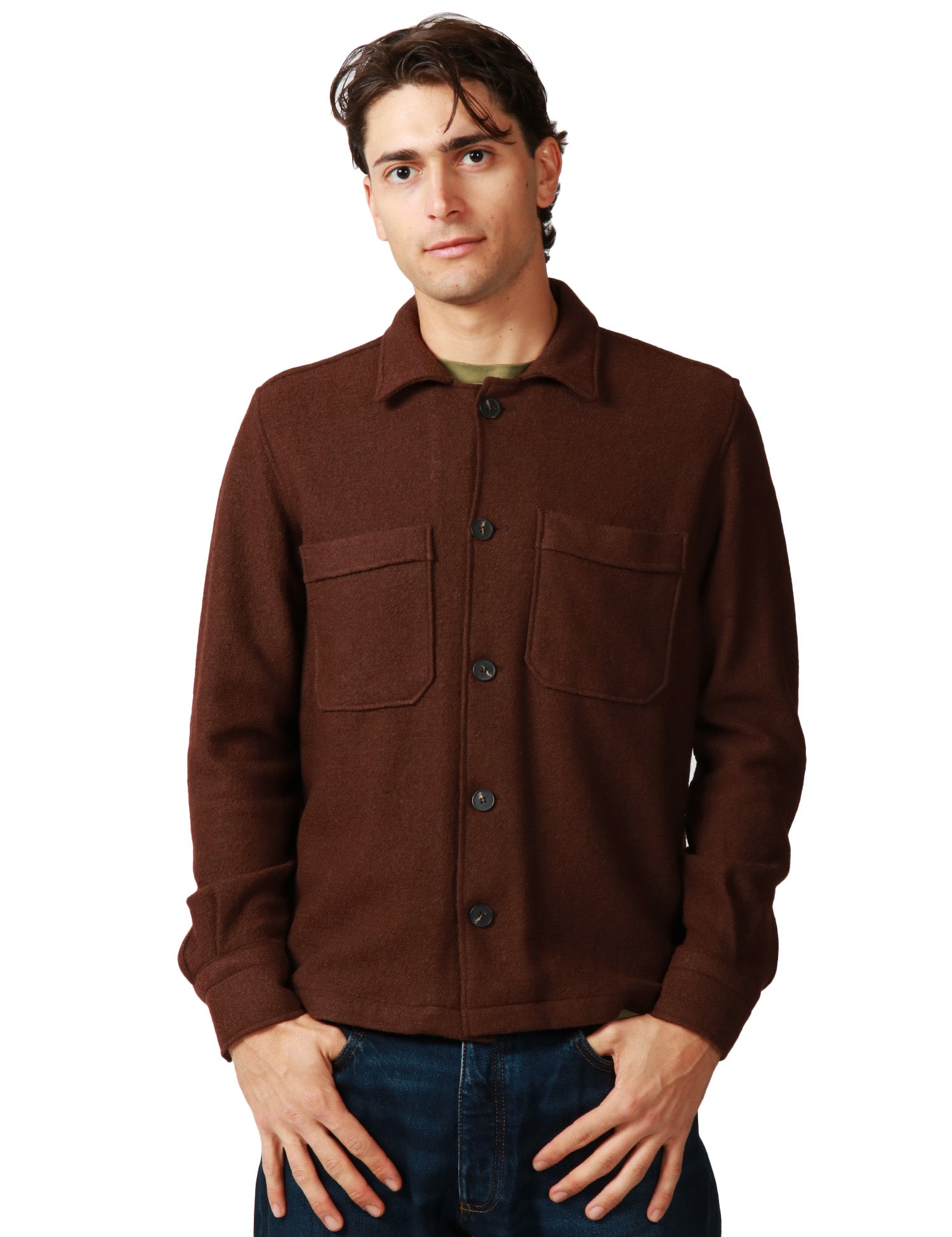 OVER SHIRT UOMO PORTOFIORI MORO IN LANACOTTA CON TASCHE A TOPPA SUL PETTO