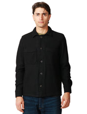 OVER SHIRT UOMO PORTOFIORI NERA IN LANACOTTA CON TASCHE A TOPPA SUL PETTO