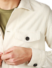 OVER SHIRT UOMO PORTOFIORI PANNA IN VELLUTO A COSTE CON TASCHE SUL PETTO