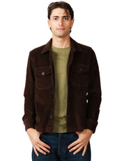 OVER SHIRT UOMO PORTOFIORI MARRONE IN VELLUTO A COSTE CON TASCHE SUL PETTO