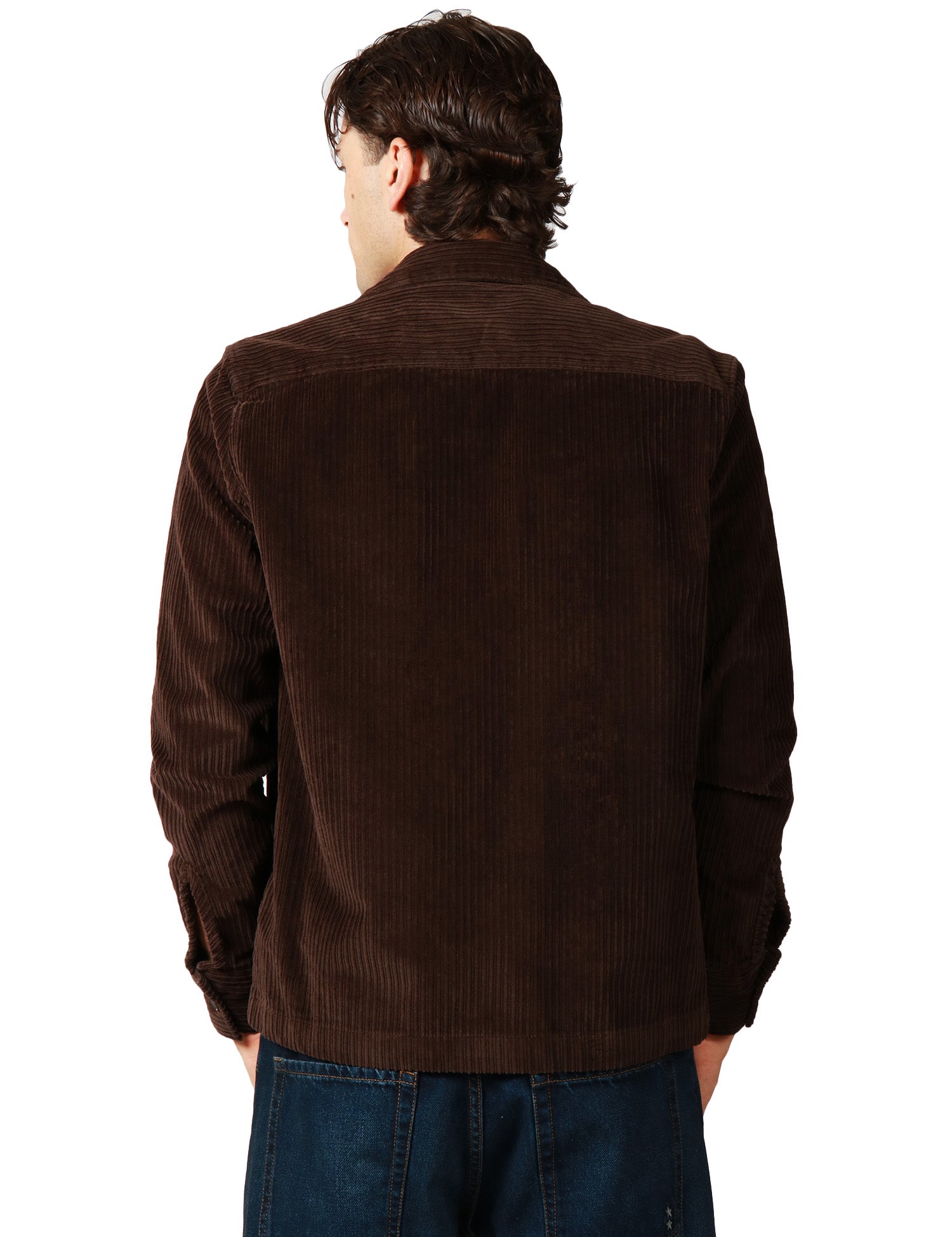 OVER SHIRT UOMO PORTOFIORI MARRONE IN VELLUTO A COSTE CON TASCHE SUL PETTO