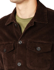 OVER SHIRT UOMO PORTOFIORI MARRONE IN VELLUTO A COSTE CON TASCHE SUL PETTO