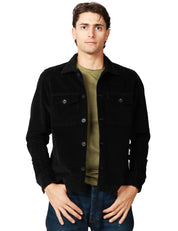 OVER SHIRT UOMO PORTOFIORI NERA IN VELLUTO A COSTE CON TASCHE SUL PETTO