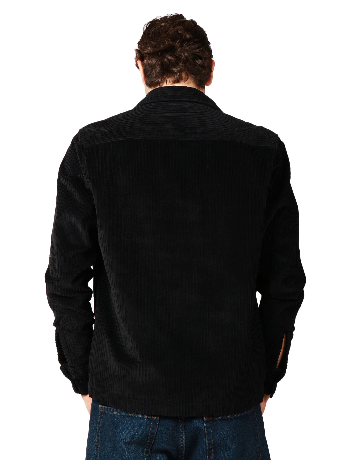 OVER SHIRT UOMO PORTOFIORI NERA IN VELLUTO A COSTE CON TASCHE SUL PETTO