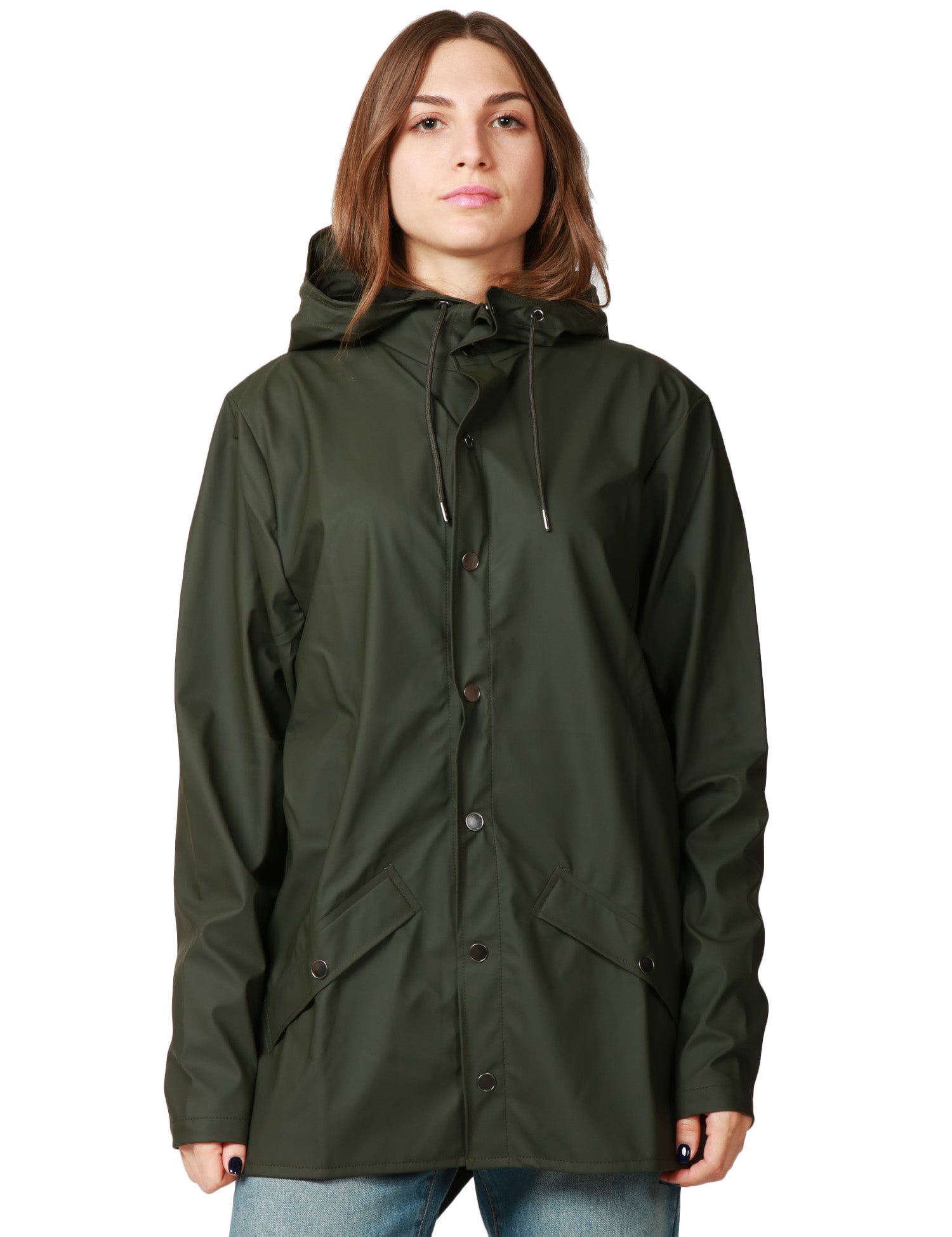 GIACCA ANTIPIOGGIA DONNA RAINS GREEN CON CAPPUCCIO E BOTTONI AUTOMATICI