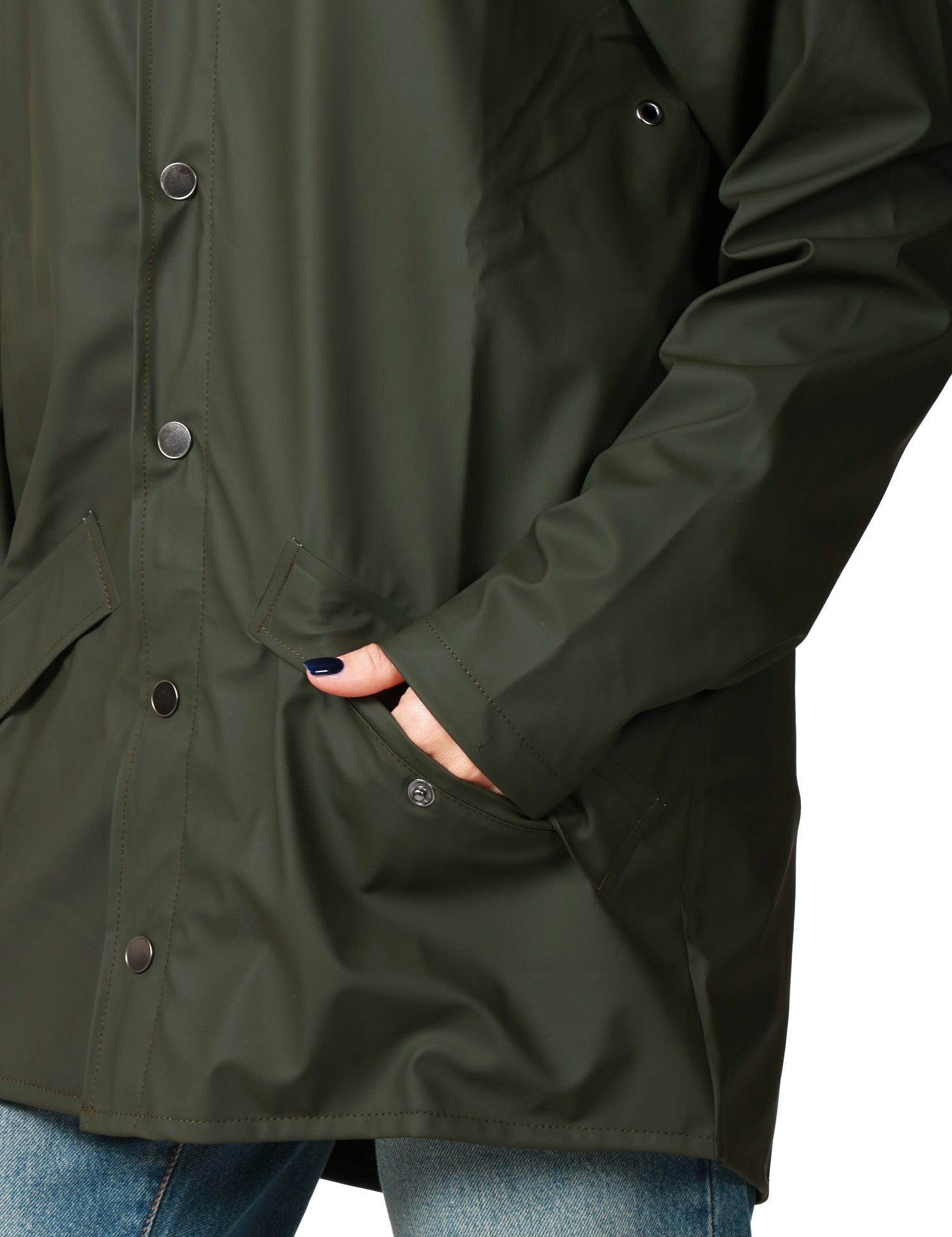 GIACCA ANTIPIOGGIA DONNA RAINS GREEN CON CAPPUCCIO E BOTTONI AUTOMATICI