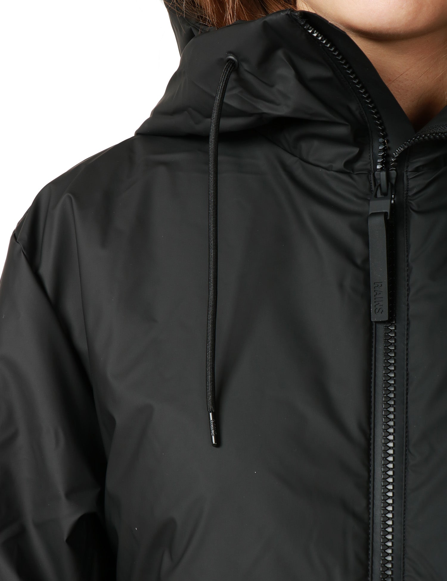 GIUBBOTTO DONNA RAINS LOHJA NERO LUNGHEZZA MEDIA CON CAPPUCCIO IN TESSUTO IMPRMEABILE
