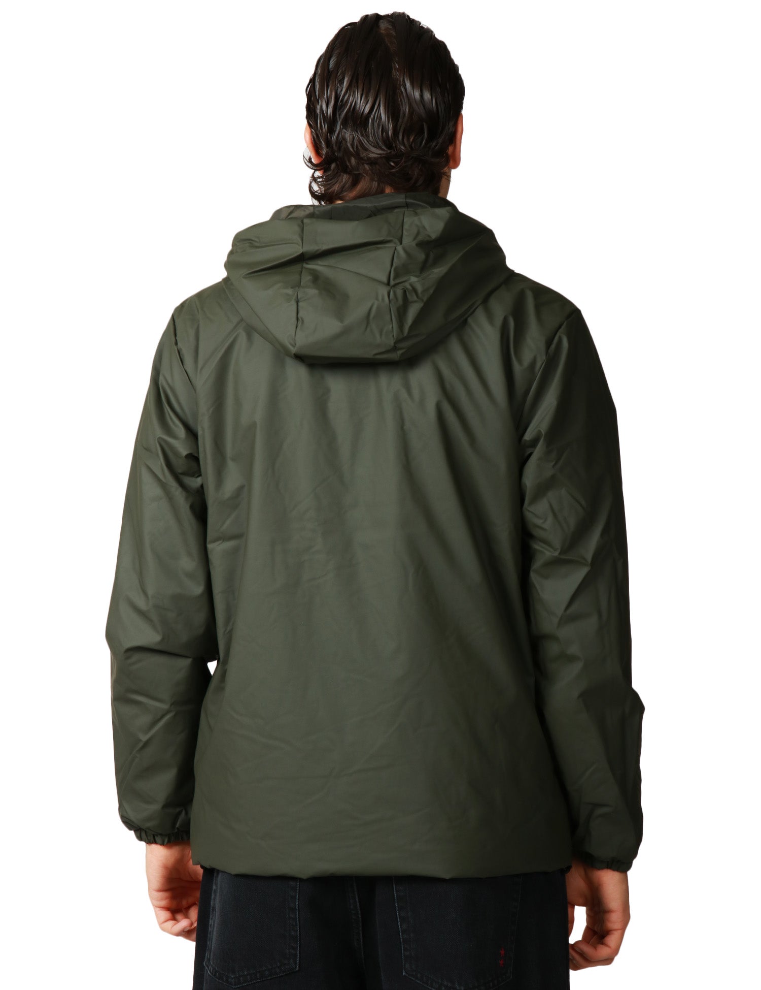 GIUBBINO UOMO RAINS LOHJA GREEN IN TESSUTO IMPERMEABILE E ANTIVENTO CON CAPPUCCIO