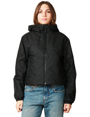 GIUBBINO DONNA RAINS LOHJA SHORT NERO IN TESSUTO IMPERMEABILE CON ZIP E CAPPUCCIO