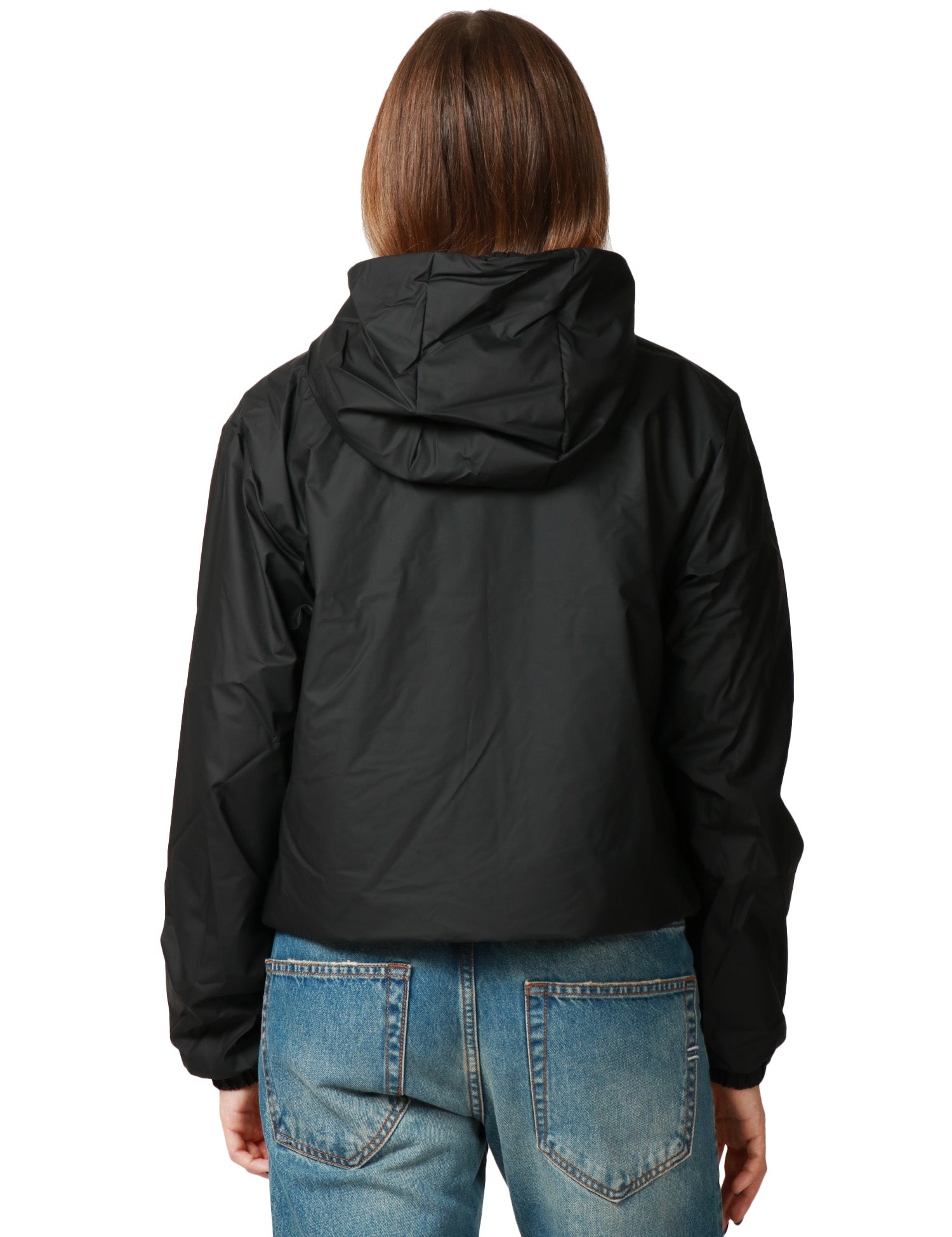 GIUBBINO DONNA RAINS LOHJA SHORT NERO IN TESSUTO IMPERMEABILE CON ZIP E CAPPUCCIO