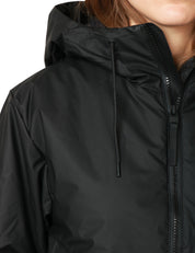 GIUBBINO DONNA RAINS LOHJA SHORT NERO IN TESSUTO IMPERMEABILE CON ZIP E CAPPUCCIO