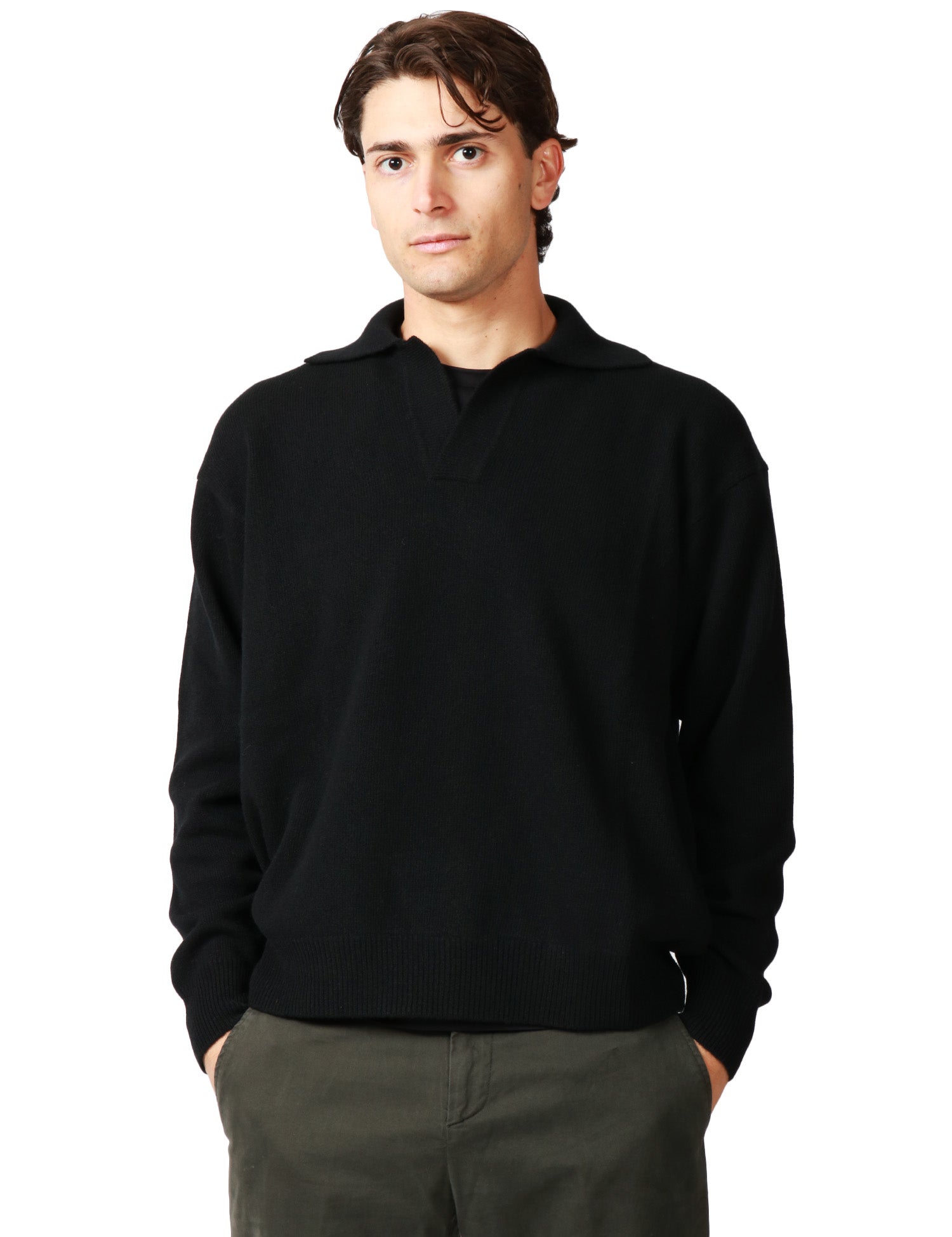 MAGLIA POLO UOMO ROBERTO COLLINA NERA OVER IN MISTO LANA E CASHMERE