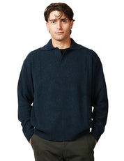 MAGLIA POLO UOMO ROBERTO COLLINA BLU DENIM OVER IN MISTO LANA E CASHMERE