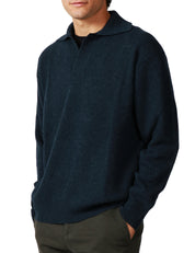 MAGLIA POLO UOMO ROBERTO COLLINA BLU DENIM OVER IN MISTO LANA E CASHMERE