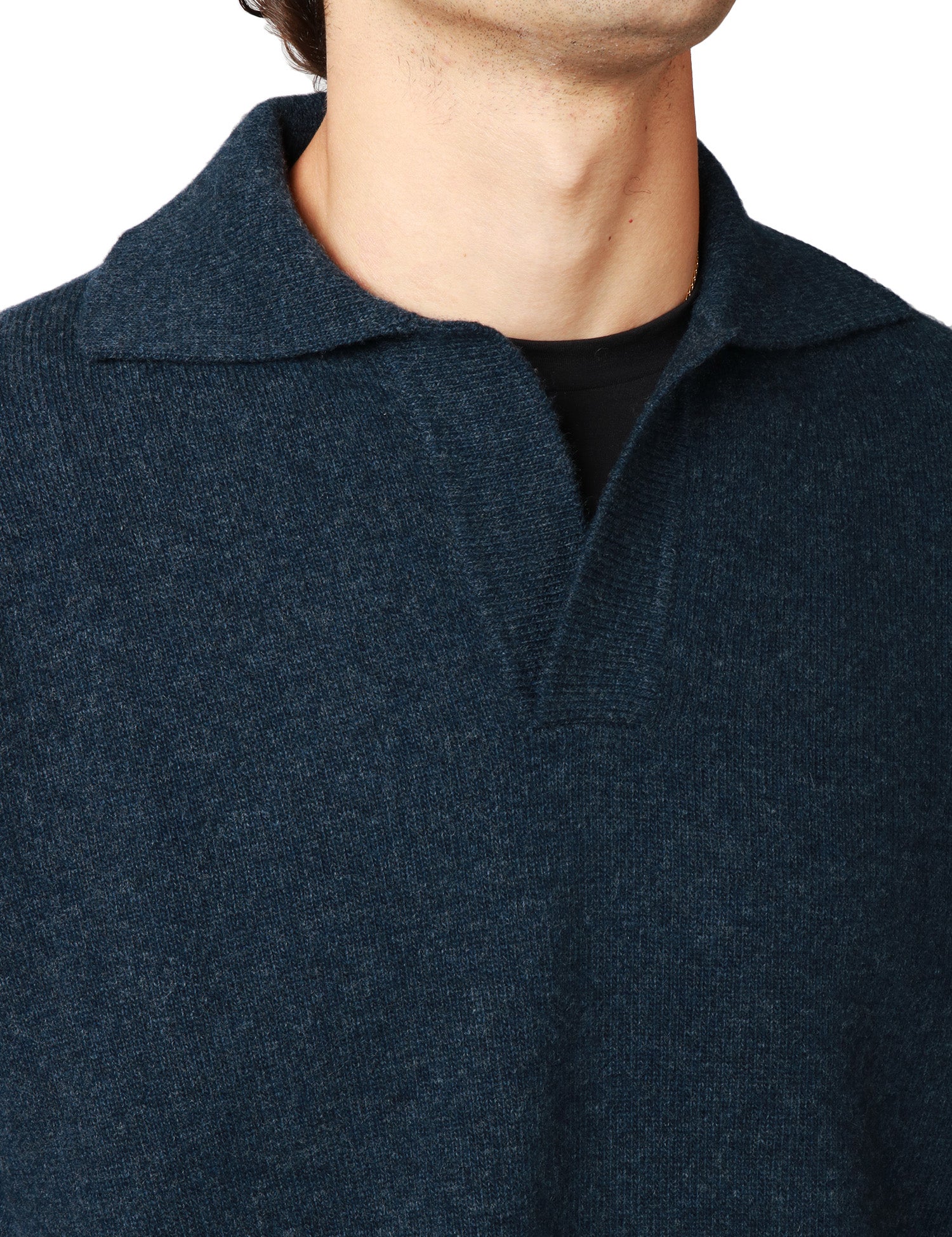 MAGLIA POLO UOMO ROBERTO COLLINA BLU DENIM OVER IN MISTO LANA E CASHMERE