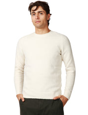 MAGLIA UOMO ROBERTO COLLINA ECRU GIROCOLLO IN COTONE CON LAVORAZIONE MOULINè