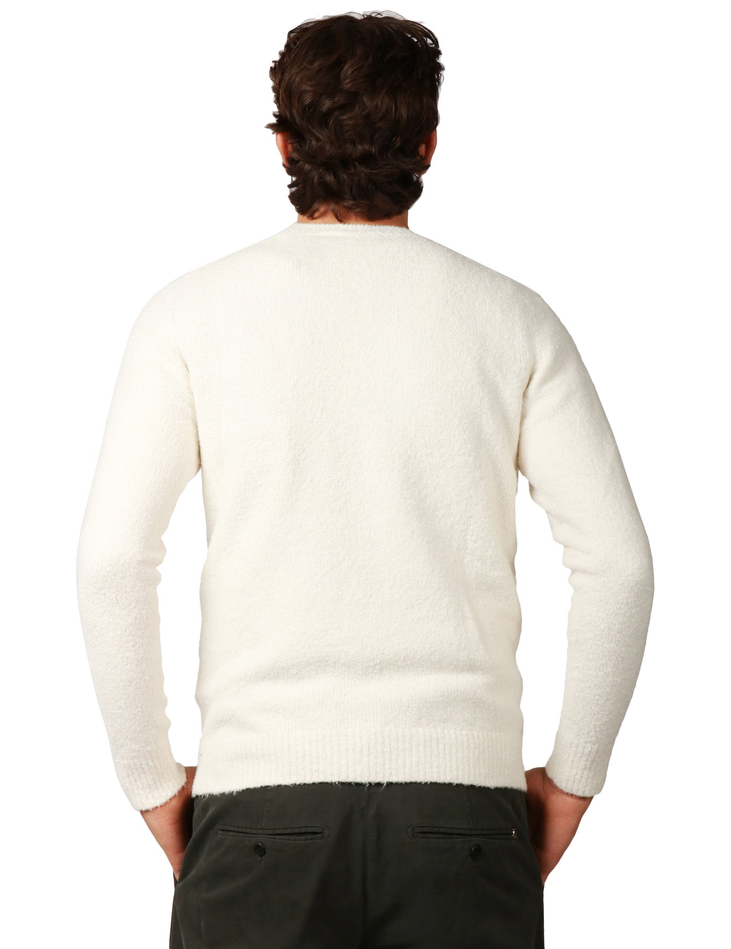 MAGLIA UOMO ROBERTO COLLINA ECRU GIROCOLLO IN COTONE CON LAVORAZIONE MOULINè