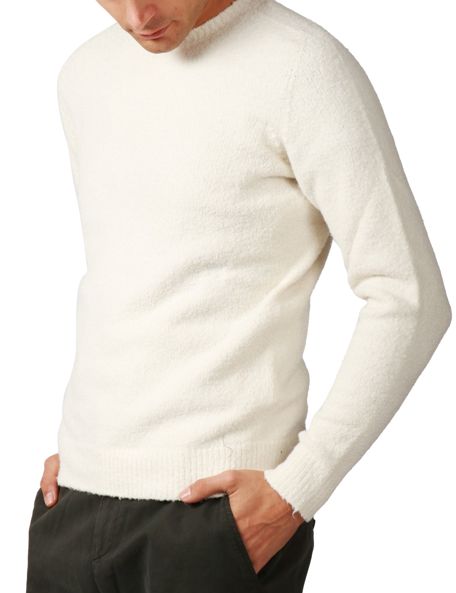 MAGLIA UOMO ROBERTO COLLINA ECRU GIROCOLLO IN COTONE CON LAVORAZIONE MOULINè