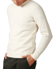 MAGLIA UOMO ROBERTO COLLINA ECRU GIROCOLLO IN COTONE CON LAVORAZIONE MOULINè