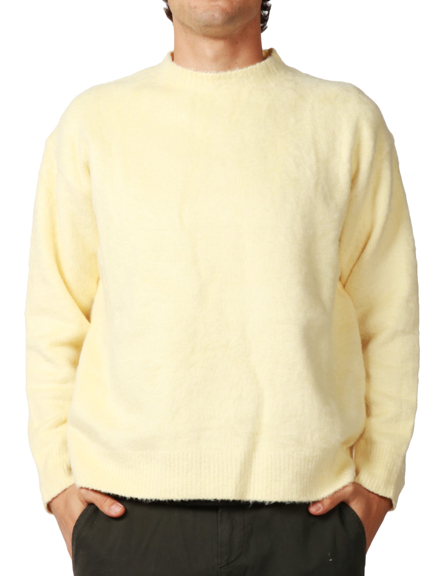 MAGLIA UOMO ROBERTO COLLINA GIALLA GIROCOLLO IN CALDO COTONE GARZATO PRESSATO