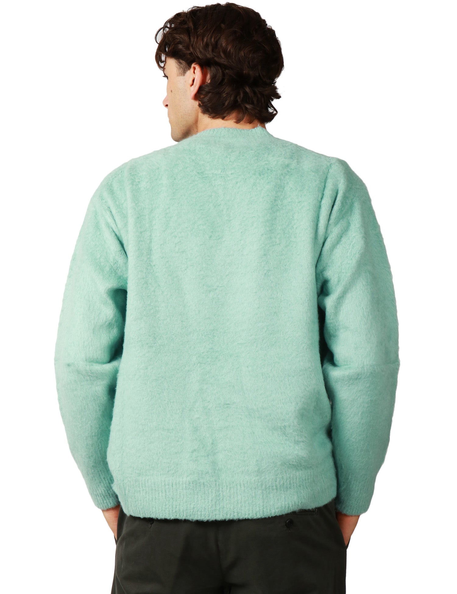 MAGLIONE UOMO ROBERTO COLLINA VERDE ACQUA GIROCOLLO IN COTONE PRESSATO GARZATO