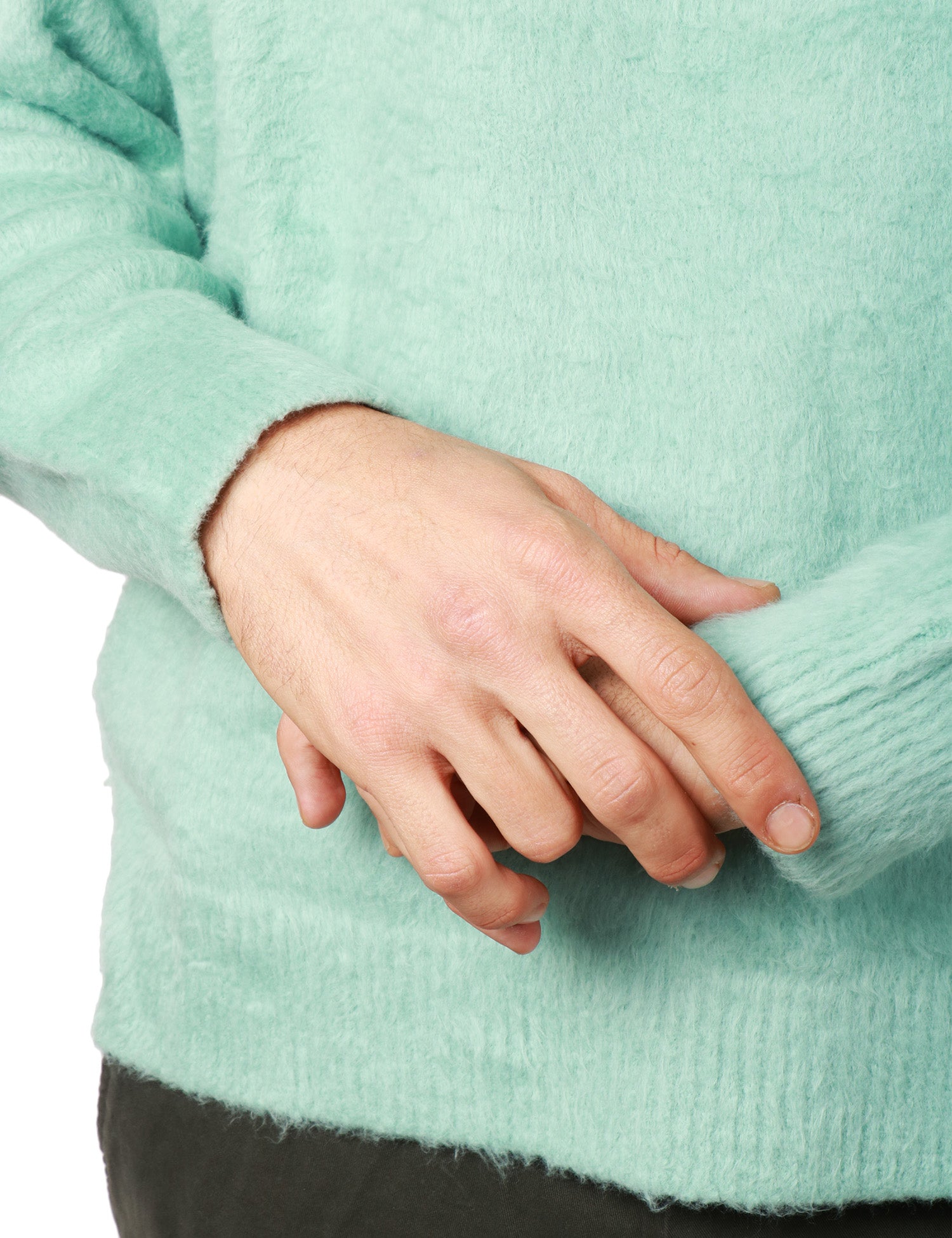 MAGLIONE UOMO ROBERTO COLLINA VERDE ACQUA GIROCOLLO IN COTONE PRESSATO GARZATO