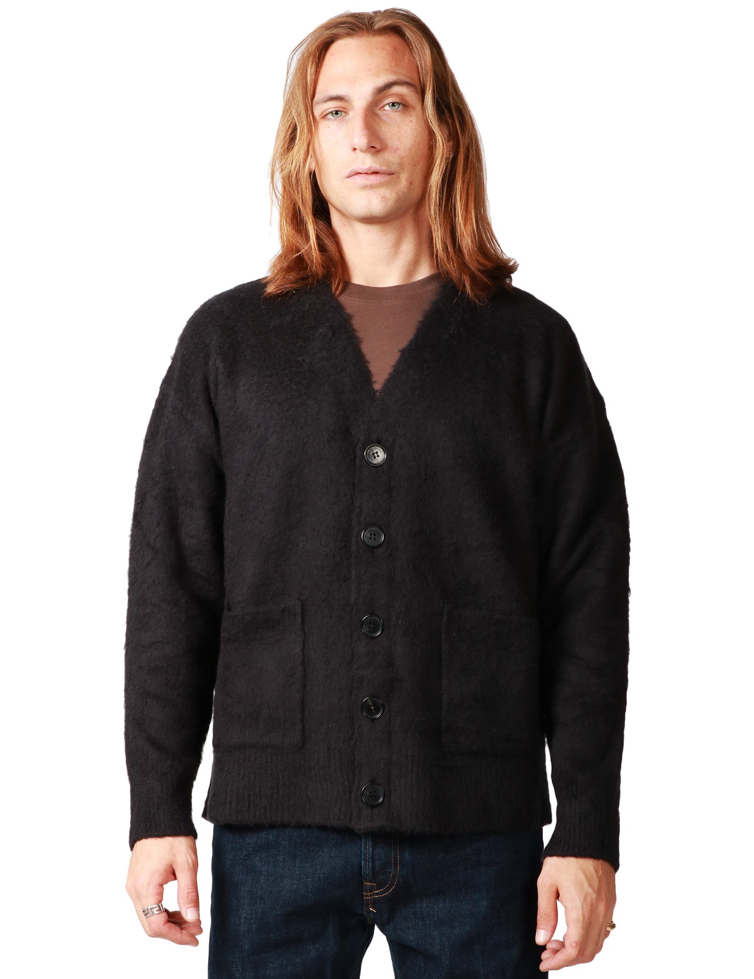 CARDIGAN UOMO ROBERTO COLLINA NERO SPAZZOLATO CON SPALLE SCESE E TASCHE APPLICATE DAVANTI