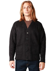 CARDIGAN UOMO ROBERTO COLLINA NERO SPAZZOLATO CON SPALLE SCESE E TASCHE APPLICATE DAVANTI