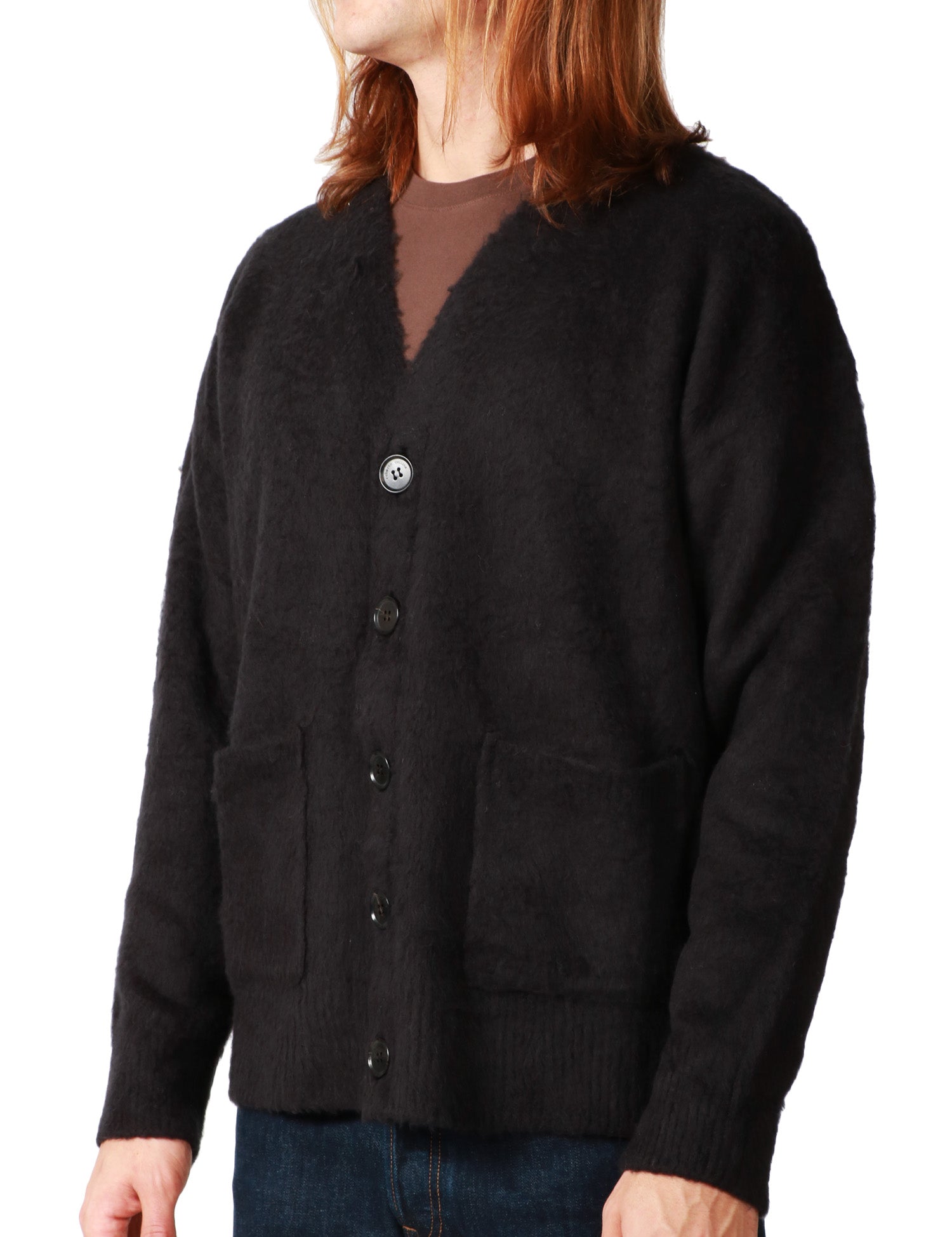 CARDIGAN UOMO ROBERTO COLLINA NERO SPAZZOLATO CON SPALLE SCESE E TASCHE APPLICATE DAVANTI