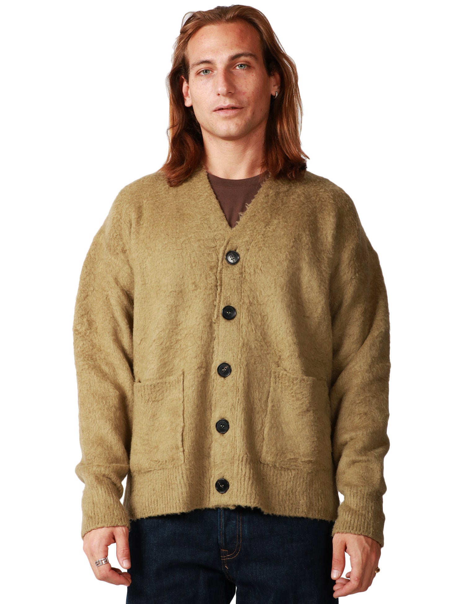 CARDIGAN UOMO ROBERTO COLLINA MILITARE SPAZZOLATO CON SPALLE SCESE E TASCHE APPLICATE DAVANTI