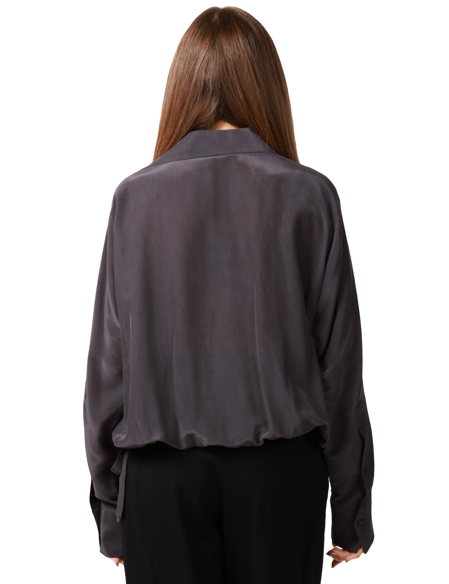 CAMICIA DONNA SEVENTY GRIGIO SCURO IN MISTO SETA CON INCROCIO DAVANTI ED ELASTICO SUL FONDO
