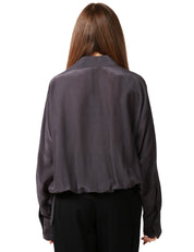 CAMICIA DONNA SEVENTY GRIGIO SCURO IN MISTO SETA CON INCROCIO DAVANTI ED ELASTICO SUL FONDO