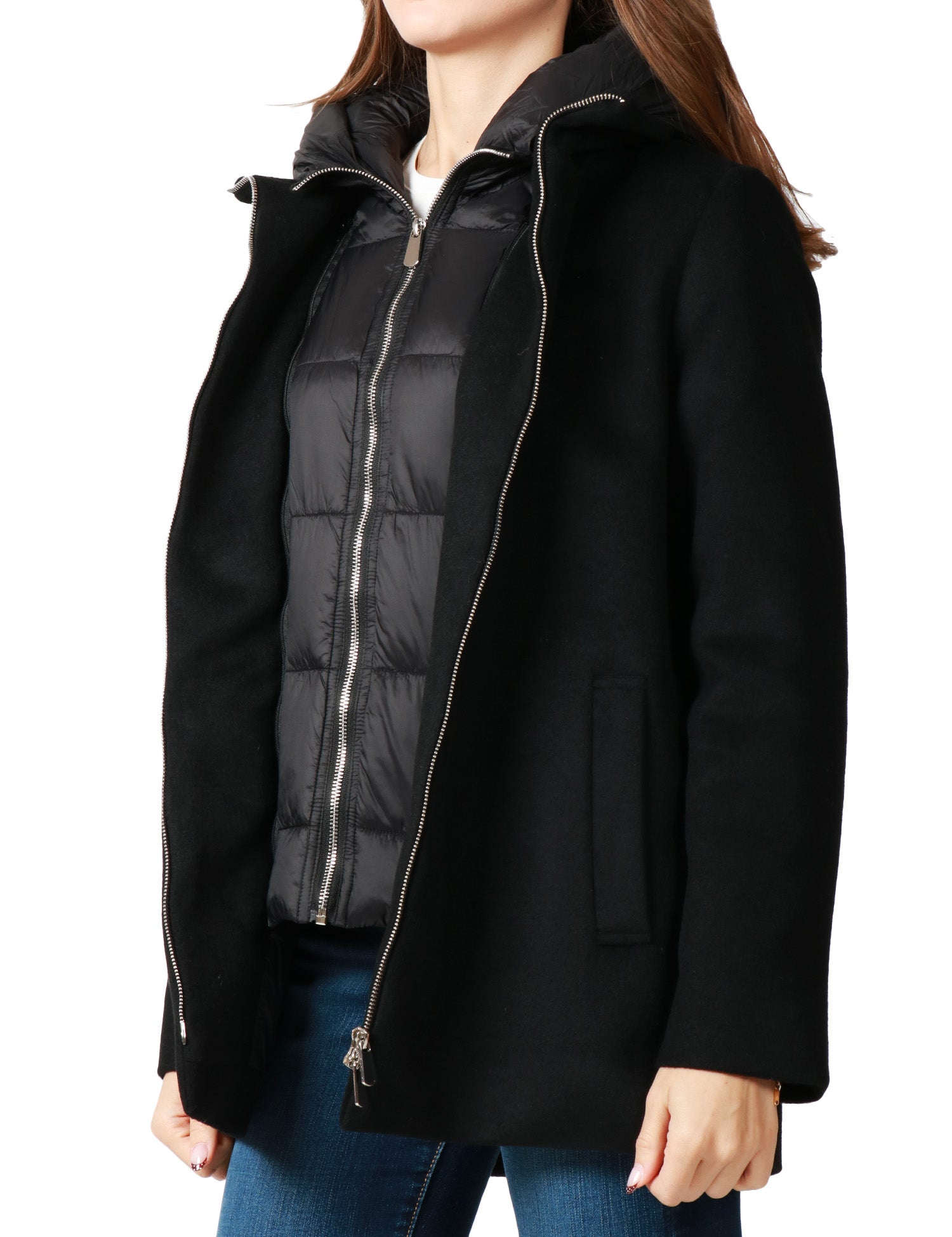 GIUBBOTTO DONNA SEVENTY NERO IN PANNO SCHIACCIATO CON DOPPIA ZIP E INTERNO IN NYLON