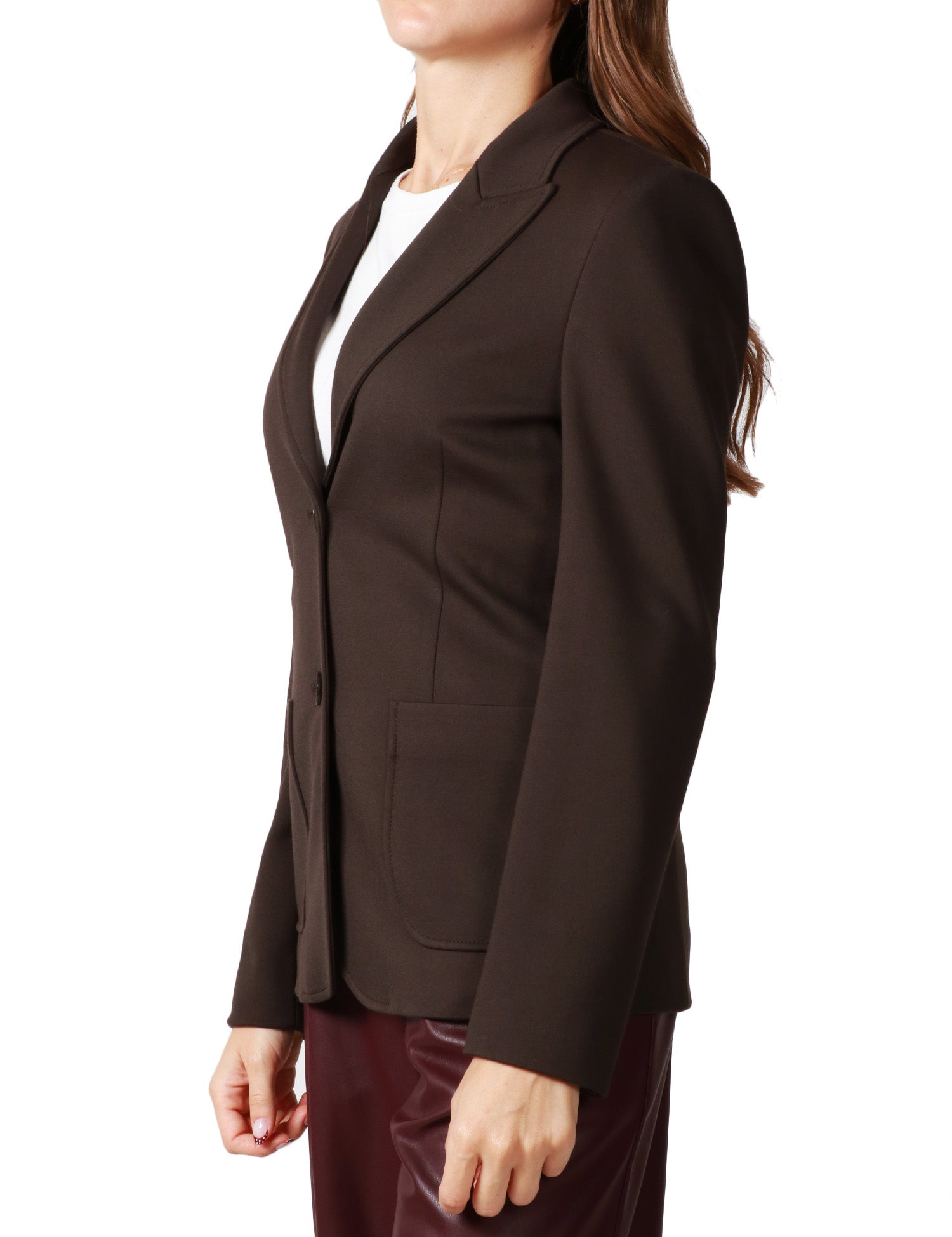 GIACCA DONNA SEVENTY MARRONE IN MAGLIA PUNTO STOFFA CON TASCHE APLLICATE DAVANTI