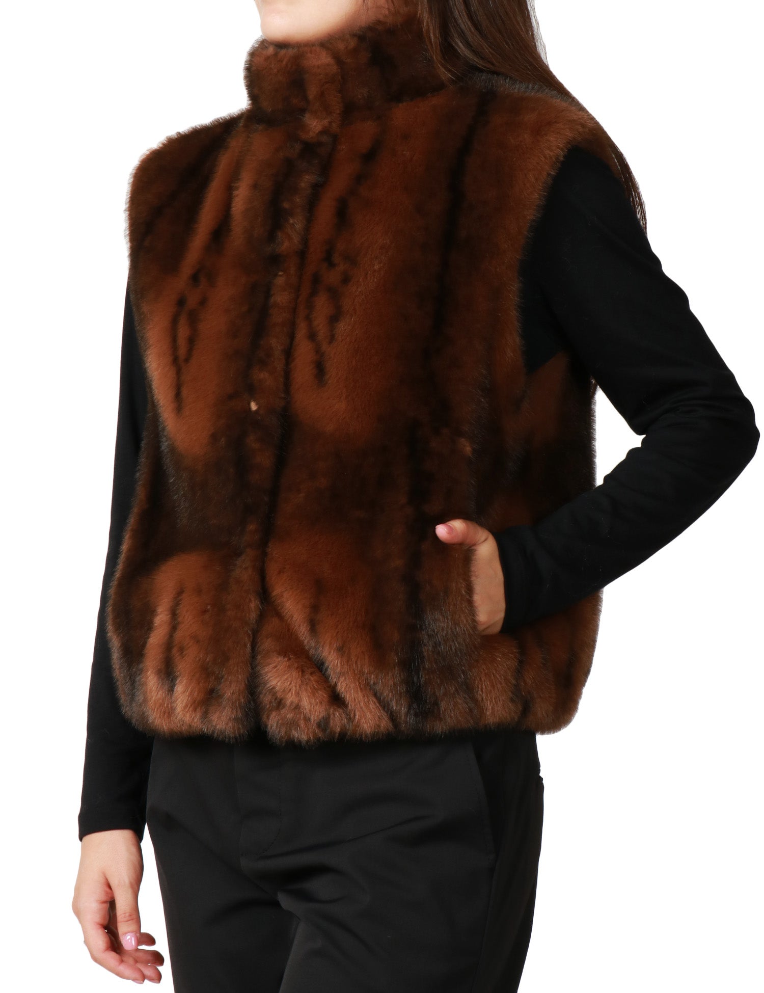 GILET DONNA SEVENTY TERRA IN ECOPELLICCIA CON COLLO ALTO E BOTTONI