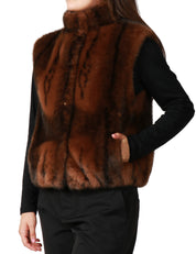 GILET DONNA SEVENTY TERRA IN ECOPELLICCIA CON COLLO ALTO E BOTTONI