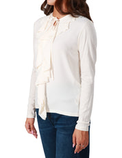 CAMICIA DONNA SEVENTY PANNA A MANICA LUNGA CON SCOLLO TONDO CON LACCETTO E ROUGES IN JERSEY E CRèPE FLUIDO