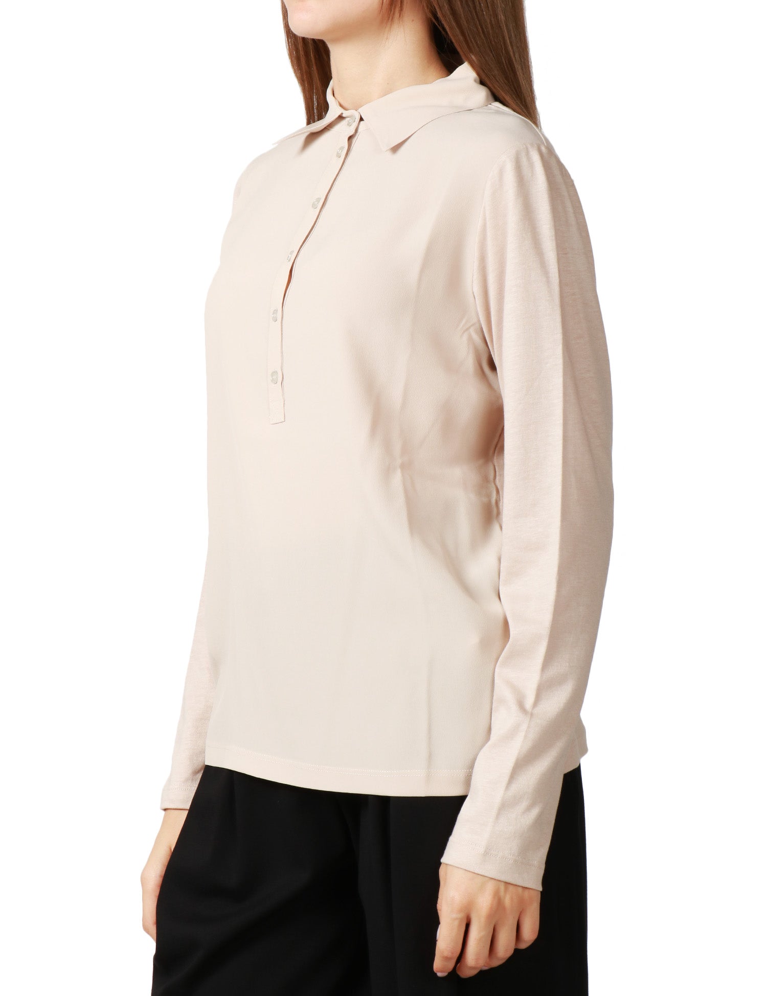 MAGLIA POLO DONNA SEVENTY TORTORA A MANICA LUNGA IN MISTO SETA CON BOTTONI