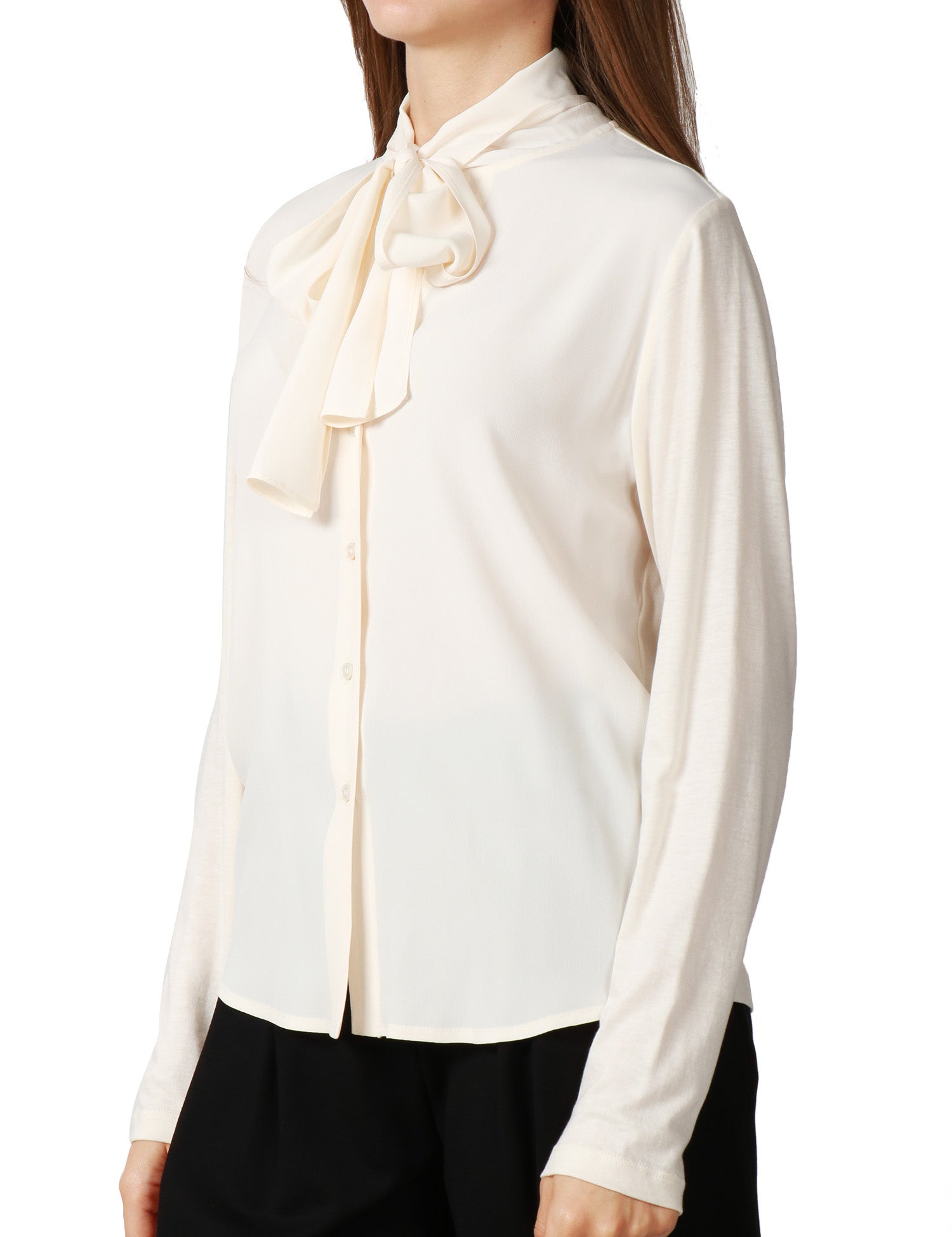 CAMICIA DONNA SEVENTY PANNA IN CRèPE MISTO SETA CON FIOCCO AL COLLO