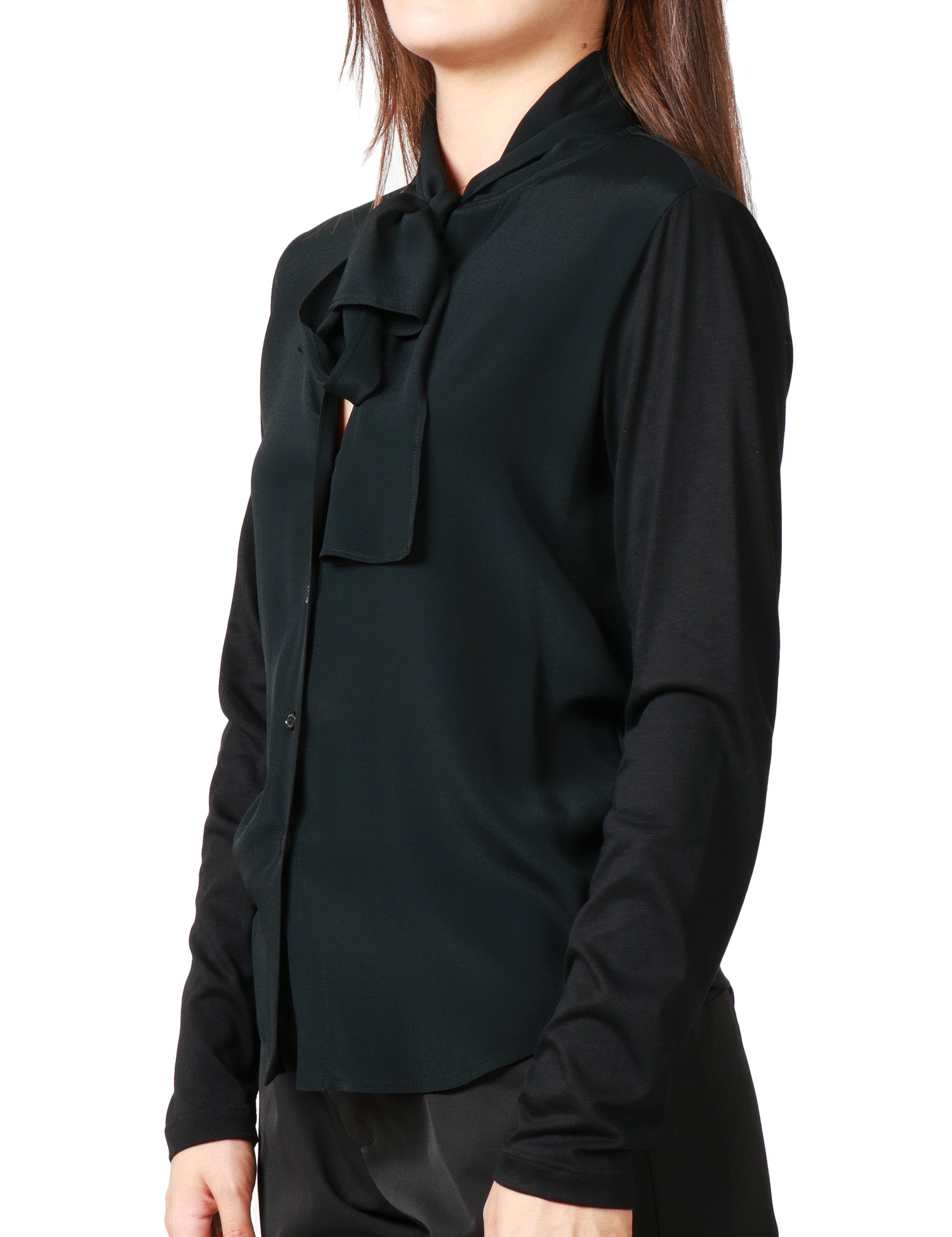 CAMICIA DONNA SEVENTY NERA IN CRèPE MISTO SETA CON FIOCCO AL COLLO