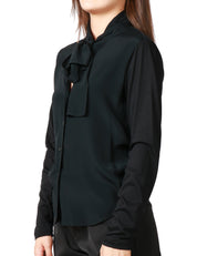 CAMICIA DONNA SEVENTY NERA IN CRèPE MISTO SETA CON FIOCCO AL COLLO