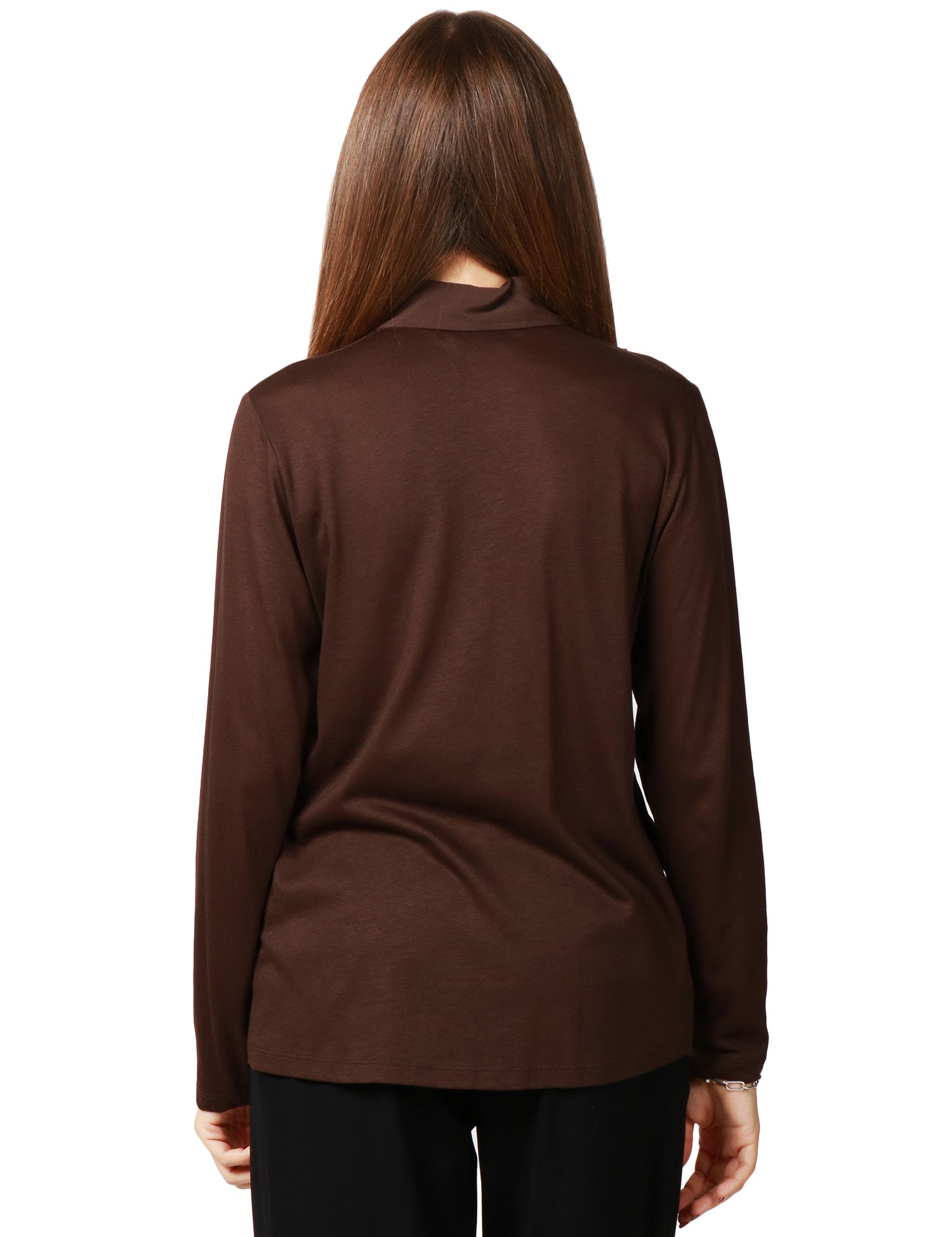 CAMICIA DONNA SEVENTT MARRONE A MANICA LUNGA CON ROUGES DAVANTI IN JERSEY E CRèPE FLUIDO