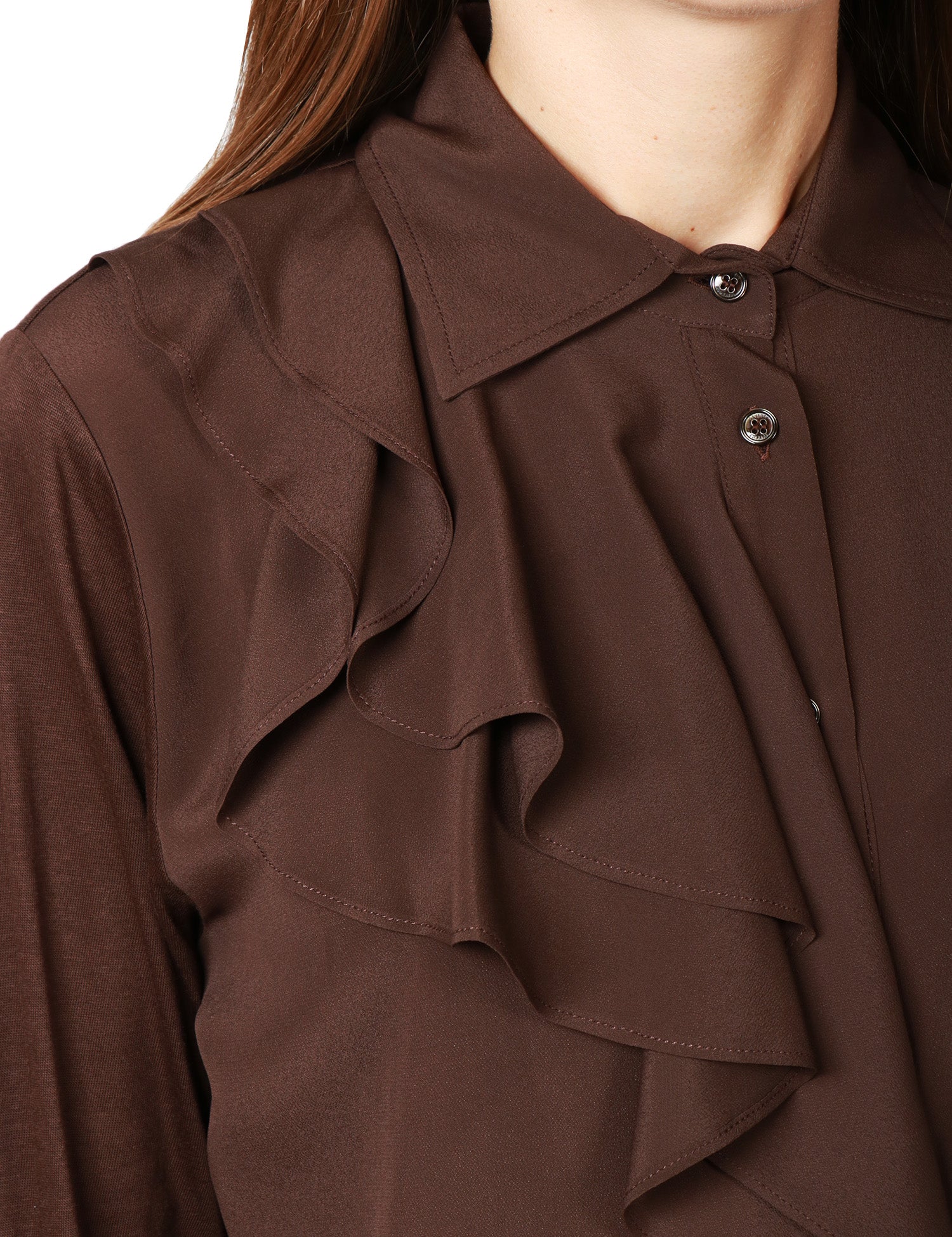 CAMICIA DONNA SEVENTT MARRONE A MANICA LUNGA CON ROUGES DAVANTI IN JERSEY E CRèPE FLUIDO