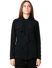 CAMICIA DONNA SEVENTY NERA IN CRèPE MISTO SETA CON ROUGES LUNGA CENTRALE