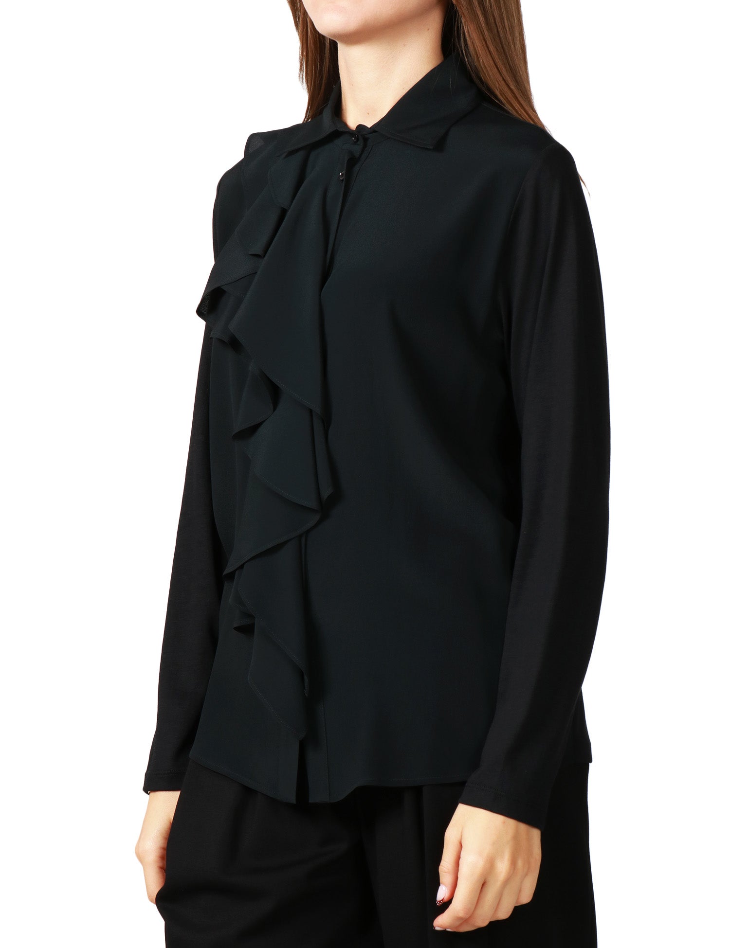 CAMICIA DONNA SEVENTY NERA IN CRèPE MISTO SETA CON ROUGES LUNGA CENTRALE