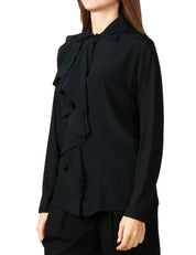 CAMICIA DONNA SEVENTY NERA IN CRèPE MISTO SETA CON ROUGES LUNGA CENTRALE