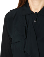 CAMICIA DONNA SEVENTY NERA IN CRèPE MISTO SETA CON ROUGES LUNGA CENTRALE