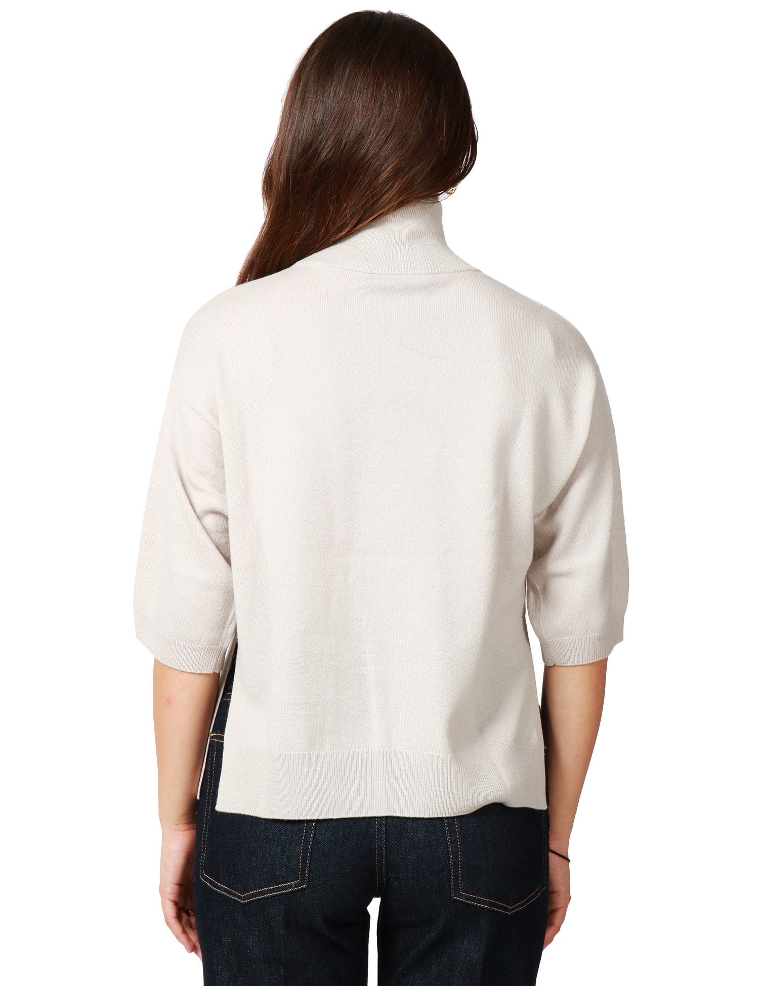 MAGLIA DONNA SEVENTY GHIACCIO LUPETTO A MEZZA MANICA IN CASHMERE CON SPACCO LATERALE